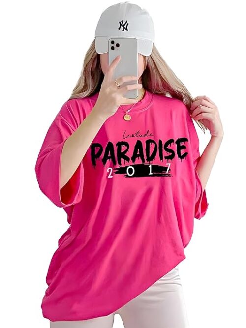 LEOTUDE Women Cottonblend Half Sleeve Oversized Regular Fit T-Shirts